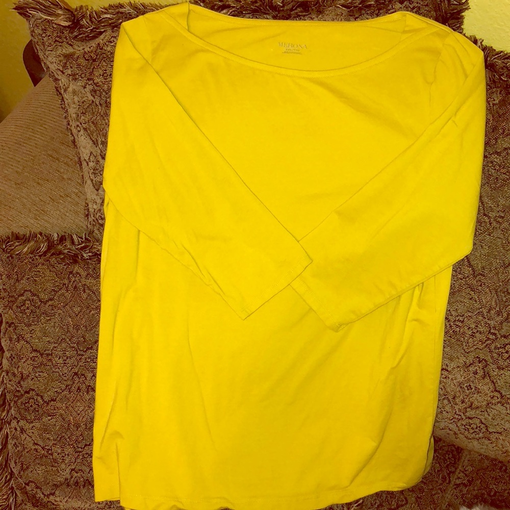 3/4 sleeve T-shirt in mustard yellow, XXL